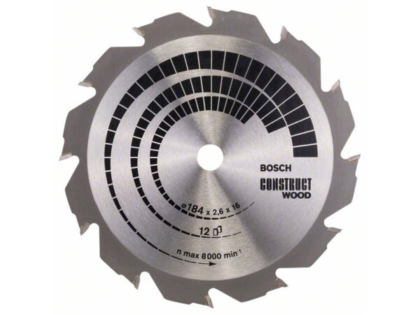 Bosch Kreissägeblatt Construct Wood, 184 x 16 x 2,6 mm, 12