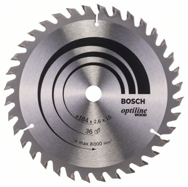 Bosch Kreissägeblatt Optiline Wood für Handkreissägen, 184 x 16 x 2,6 mm, 36