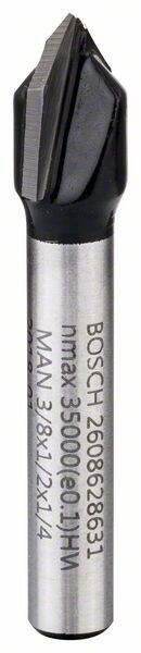 Bosch V-Nutfräser, 1/4-Zoll, D1 9,5 mm, L 12,4 mm, G 45 mm, 90°