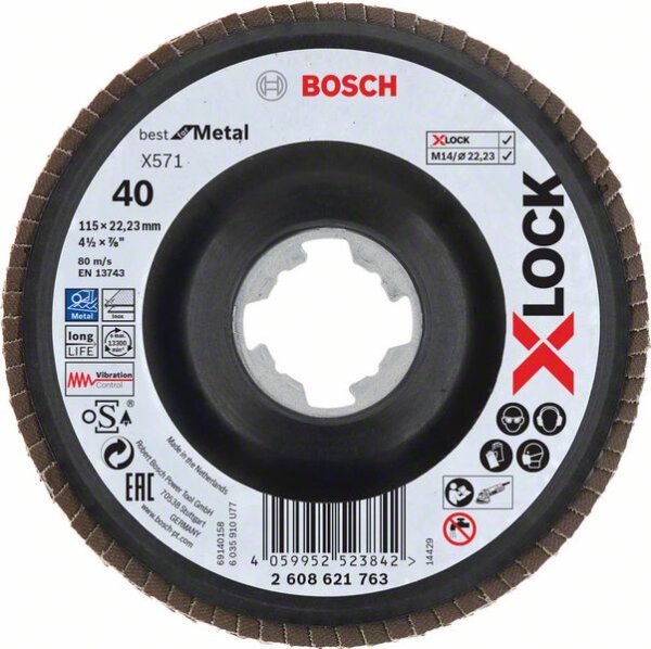 Bosch X-LOCK Fächerschleifscheibe, Ø115 mm, K 60, X571, 1 Stk