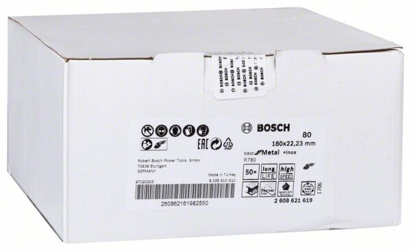 Bosch Fiberschleifscheibe R780 Best for Metal and Inox, 180 x 22,23 mm, 80