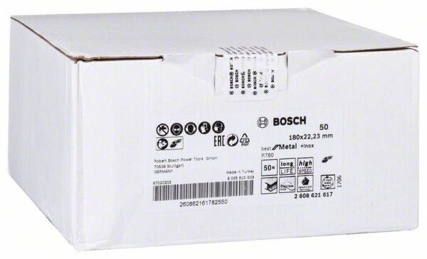 Bosch Fiberschleifscheibe R780 Best for Metal and Inox, 180 x 22,23 mm, 50