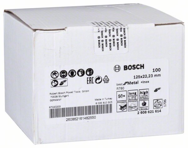 Bosch Fiberschleifscheibe R780 Best for Metal and Inox, 125 x 22,23 mm, 100