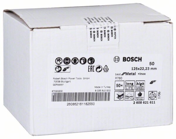 Bosch Fiberschleifscheibe R780 Best for Metal and Inox, 125 x 22,23 mm, 50