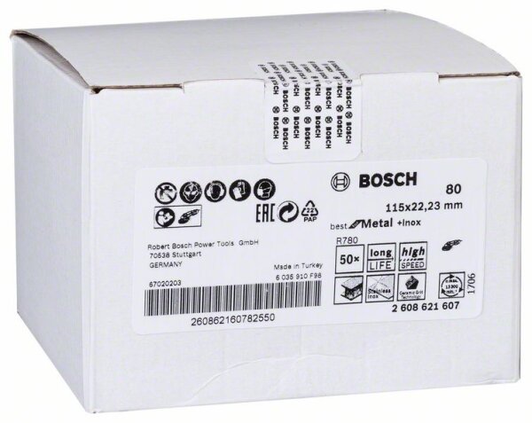 Bosch Fiberschleifscheibe R780 Best for Metal and Inox, 115 x 22,23 mm, 80