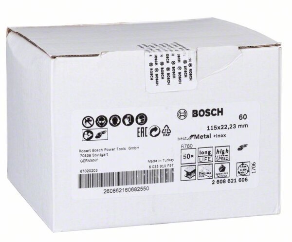 Bosch Fiberschleifscheibe R780 Best for Metal and Inox, 115 x 22,23 mm, 60