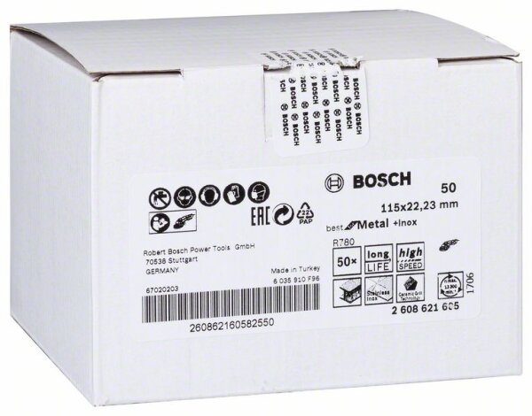 Bosch Fiberschleifscheibe R780 Best for Metal and Inox, 115 x 22,23 mm, 50