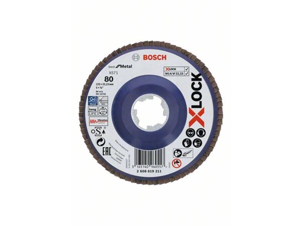 Bosch X-LOCK Fächerschleifscheibe, X571, Best for Metal, gerade, Ø125 mm, K 80, 1 Stk