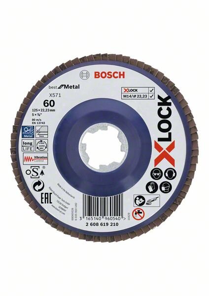 Bosch X-LOCK Fächerschleifscheibe, X571, Best for Metal, gerade, Ø125 mm, K 60, 1 Stk