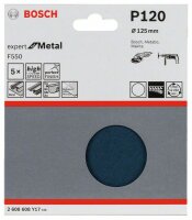 Bosch Schleifblatt F550, Expert for Metal, 125 mm, 120, ungelocht, Klett, 5er-Pack