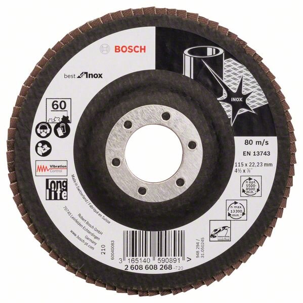 Bosch Fächerschleifscheibe X581 Best for Inox, gerade, 115 mm, 60, Glasgewebe