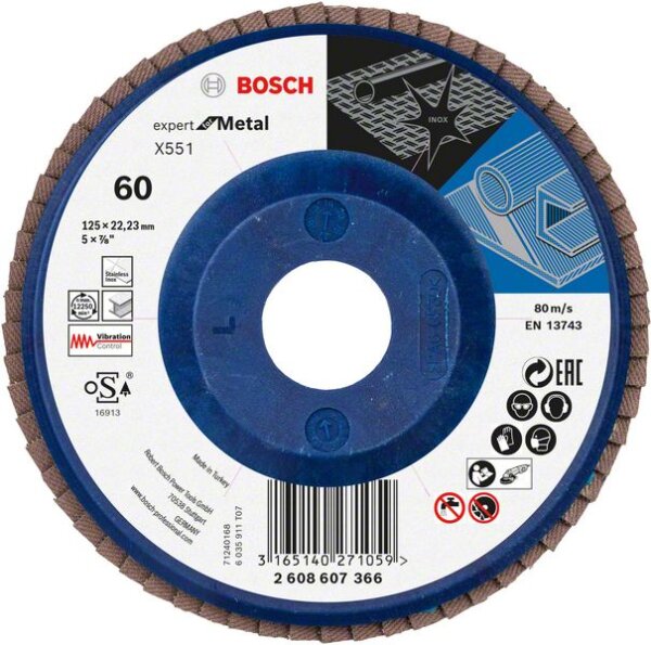 Bosch Fächerschleifscheibe X551 Expert for Metal, gerade, 125 mm, 60, Kunststoff