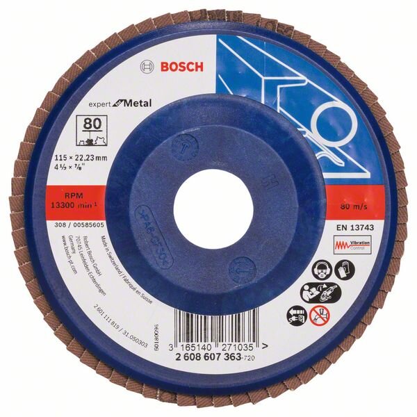 Bosch Fächerschleifscheibe X551 Expert for Metal, gerade, 115 mm, 80, Kunststoff