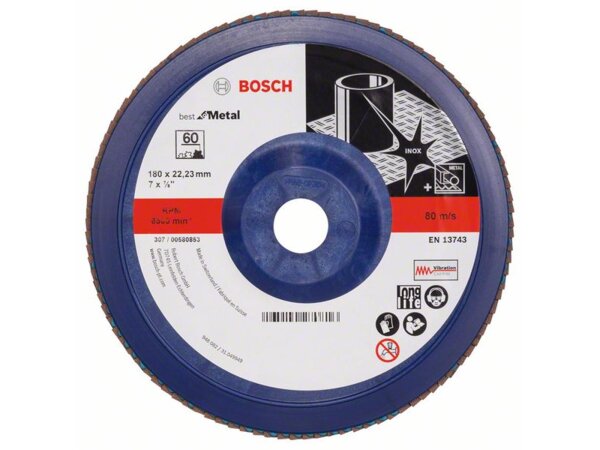 Bosch Fächerschleifscheibe X571 Best for Metal, gerade, 180 mm, 60, Kunststoff