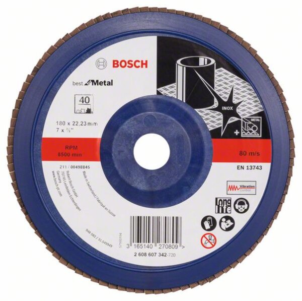 Bosch Fächerschleifscheibe X571 Best for Metal, gerade, 180 mm, 40, Kunststoff