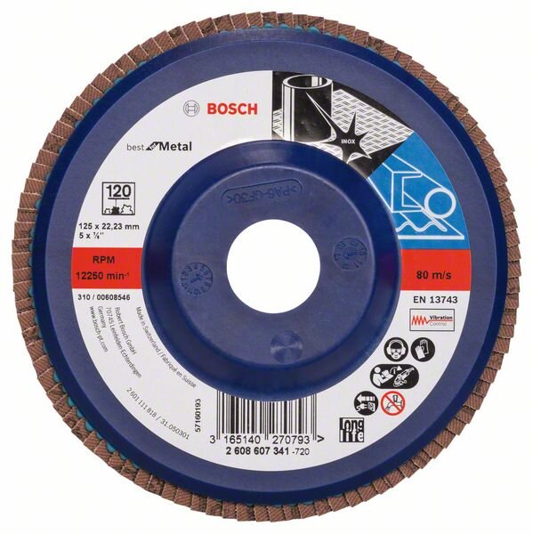 Bosch Fächerschleifscheibe X571 Best for Metal, gerade, 125 mm, 120, Kunststoff