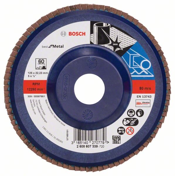 Bosch Fächerschleifscheibe X571 Best for Metal, gerade, 125 mm, 60, Kunststoff