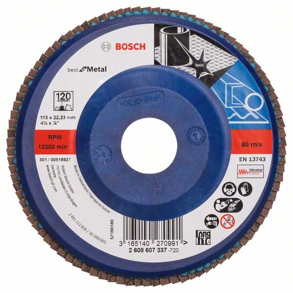 Bosch Fächerschleifscheibe X571 Best for Metal, gerade, 115 mm, 120, Kunststoff