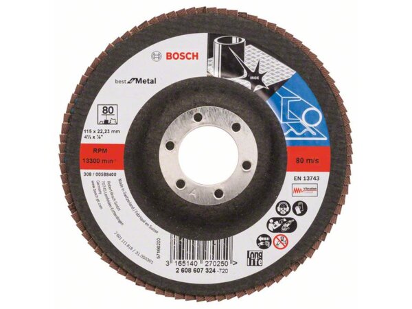 Bosch Fächerschleifscheibe X571 Best for Metal, gerade, 115 mm, 80, Glasgewebe