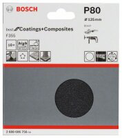 Bosch Schleifblatt Papier F355, 125 mm, 80, ungelocht, Klett, 10er-Pack