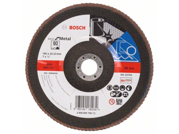 Bosch Fächerschleifscheibe X571 Best for Metal, gewinkelt, 180 mm, 60, Glasgewebe