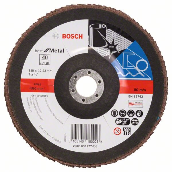 Bosch Fächerschleifscheibe X571 Best for Metal, gewinkelt, 180 mm, 40, Glasgewebe