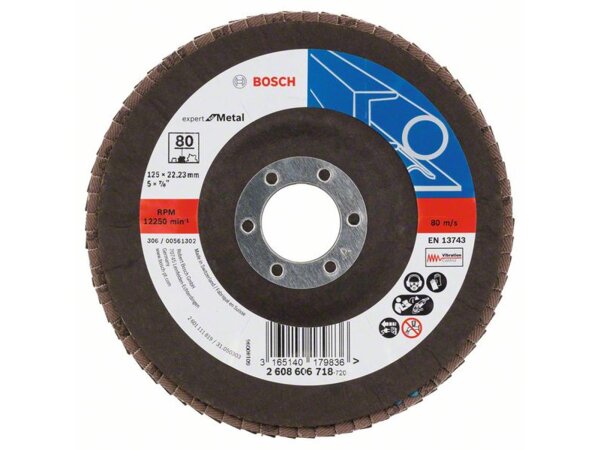 Bosch Fächerschleifscheibe X551 Expert for Metal, gewinkelt, 125 mm, 80, Glasgewebe