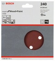 Bosch Schleifblatt C430, 150 mm, 240, 6 Löcher, Klett, 5er-Pack