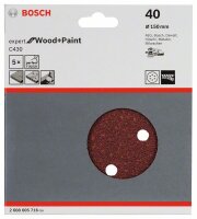 Bosch Schleifblatt C430, 150 mm, 40, 6 Löcher, Klett, 5er-Pack