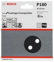 Bosch Schleifblatt F355, 115 mm, 180, 8 Löcher, Klett, 5er-Pack