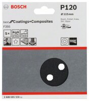 Bosch Schleifblatt F355, 115 mm, 120, 8 Löcher, Klett, 5er-Pack