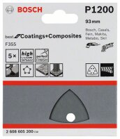 Bosch Schleifblatt F355, 93 mm, 1200, 6 Löcher, Klett, 5er-Pack