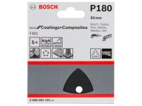 Bosch Schleifblatt F355, 93 mm, 180, 6 Löcher, Klett, 5er-Pack