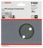 Bosch Schleifblatt F355, 150 mm, 400, 6 Löcher, Klett, 5er-Pack