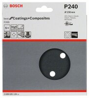 Bosch Schleifblatt F355, 150 mm, 240, 6 Löcher, Klett, 5er-Pack