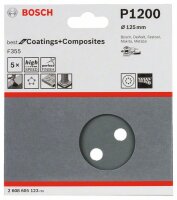 Bosch Schleifblatt F355, 125 mm, 1200, 8 Löcher, Klett, 5er-Pack