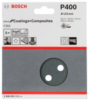 Bosch Schleifblatt F355, 125 mm, 400, 8 Löcher, Klett, 5er-Pack