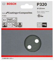 Bosch Schleifblatt F355, 125 mm, 320, 8 Löcher, Klett, 5er-Pack