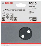 Bosch Schleifblatt F355, 125 mm, 240, 8 Löcher, Klett, 5er-Pack