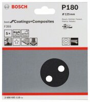 Bosch Schleifblatt F355, 125 mm, 180, 8 Löcher, Klett, 5er-Pack