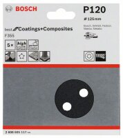 Bosch Schleifblatt F355, 125 mm, 120, 8 Löcher, Klett, 5er-Pack