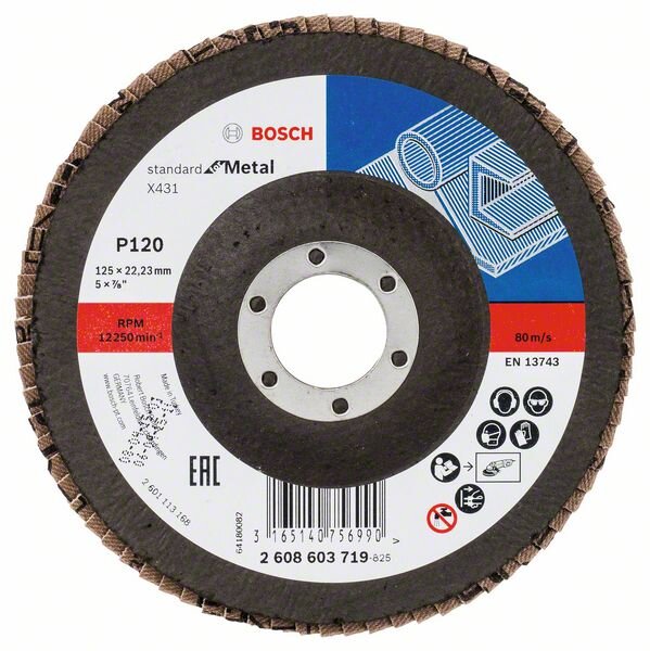 Bosch Fächerschleifscheibe X431 Standard for Metal, gerade, 125 mm, 120, Glasgewebe