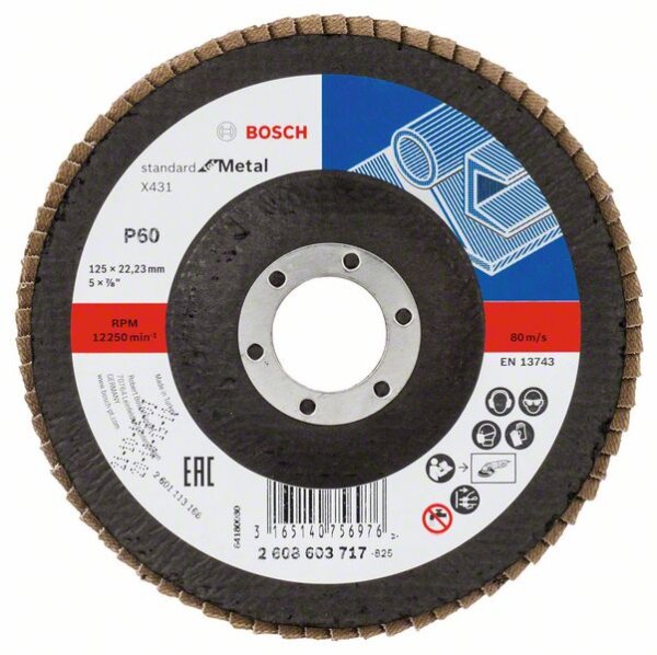 Bosch Fächerschleifscheibe X431 Standard for Metal, gerade, 125 mm, 60, Glasgewebe