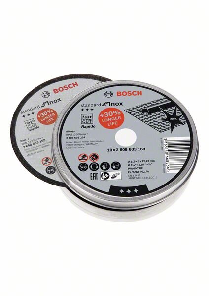 Bosch Trennscheibe gerade Standard for Inox - Rapido WA 60 T BF, 115 mm, 1, 10er-Pack