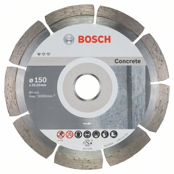 Bosch Diamanttrennscheibe Standard for Concrete, 150 x 22,23 x 2 x 10 mm, 10er-Pack