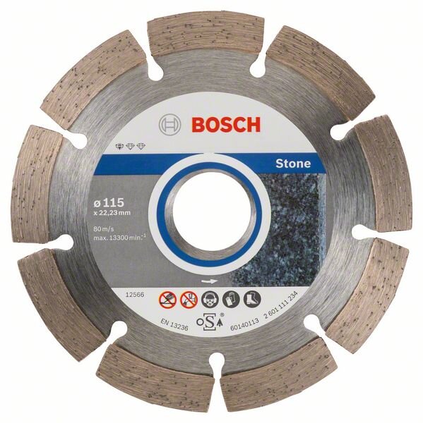 Bosch Diamanttrennscheibe Standard for Stone, 115 x 22,23 x 1,6 x 10 mm, 10er-Pack