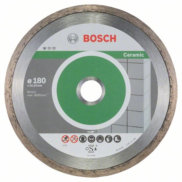 Bosch Diamanttrennscheibe Standard for Ceramic, 180 x 22,23 x 1,6 x 7 mm, 10er-Pack