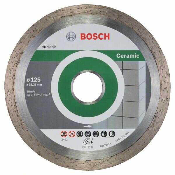 Bosch Diamanttrennscheibe Standard for Ceramic, 125 x 22,23 x 1,6 x 7 mm, 10er-Pack