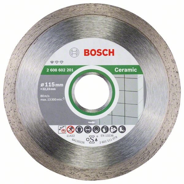 Bosch Diamanttrennscheibe Standard for Ceramic, 115 x 22,23 x 1,6 x 7 mm, 10er-Pack