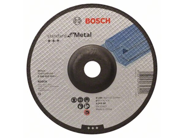 Bosch Schruppscheibe gekröpft, Standard for Metal A 24 P BF, 180 mm, 22,23 mm, 6 mm